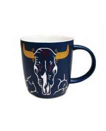 Etched Blue Steer Skull Mug