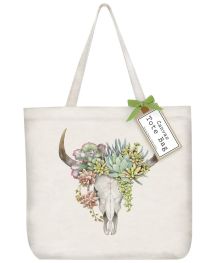 Succulent Cow Skull Tote Bag